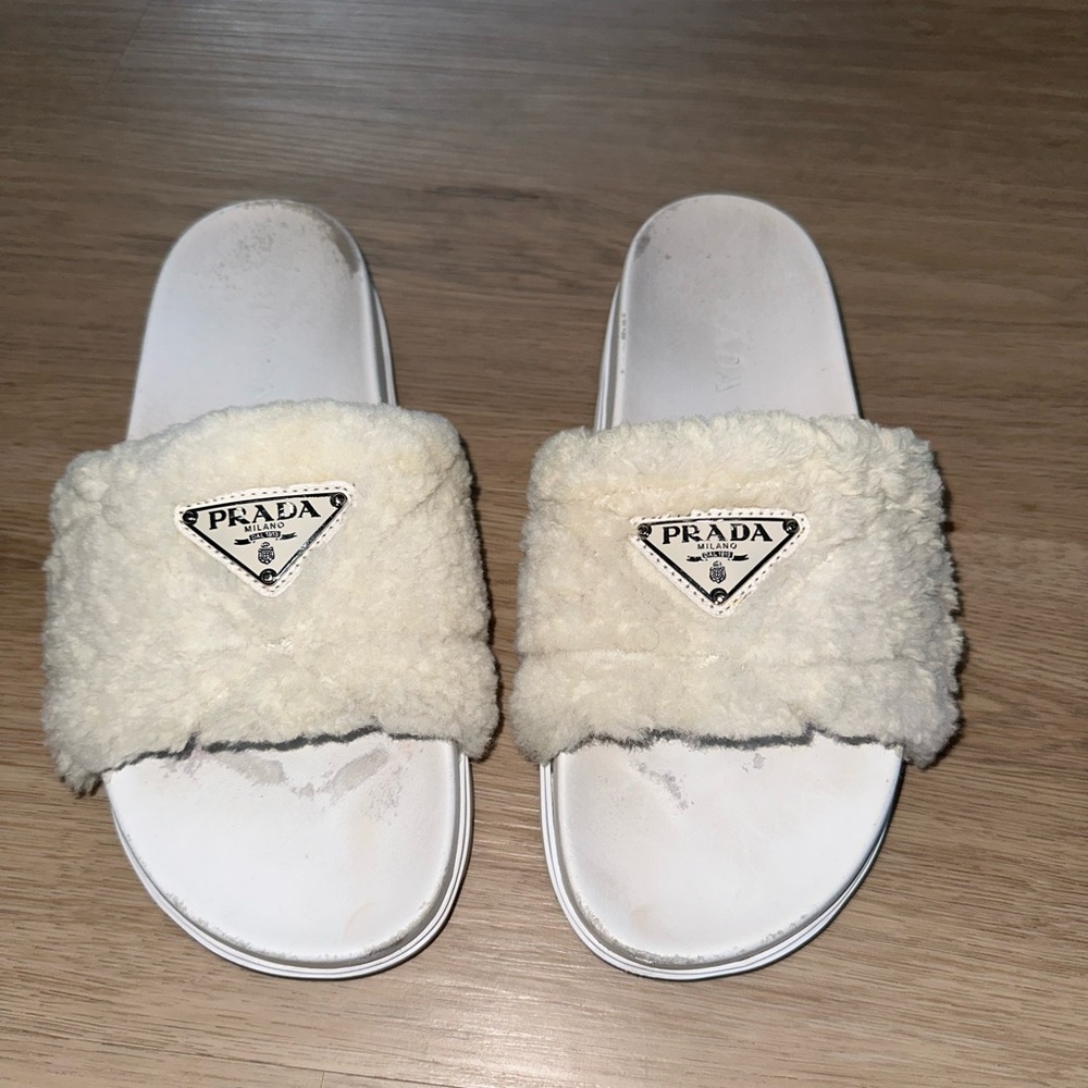 PRADA SHEARLING SLIDES